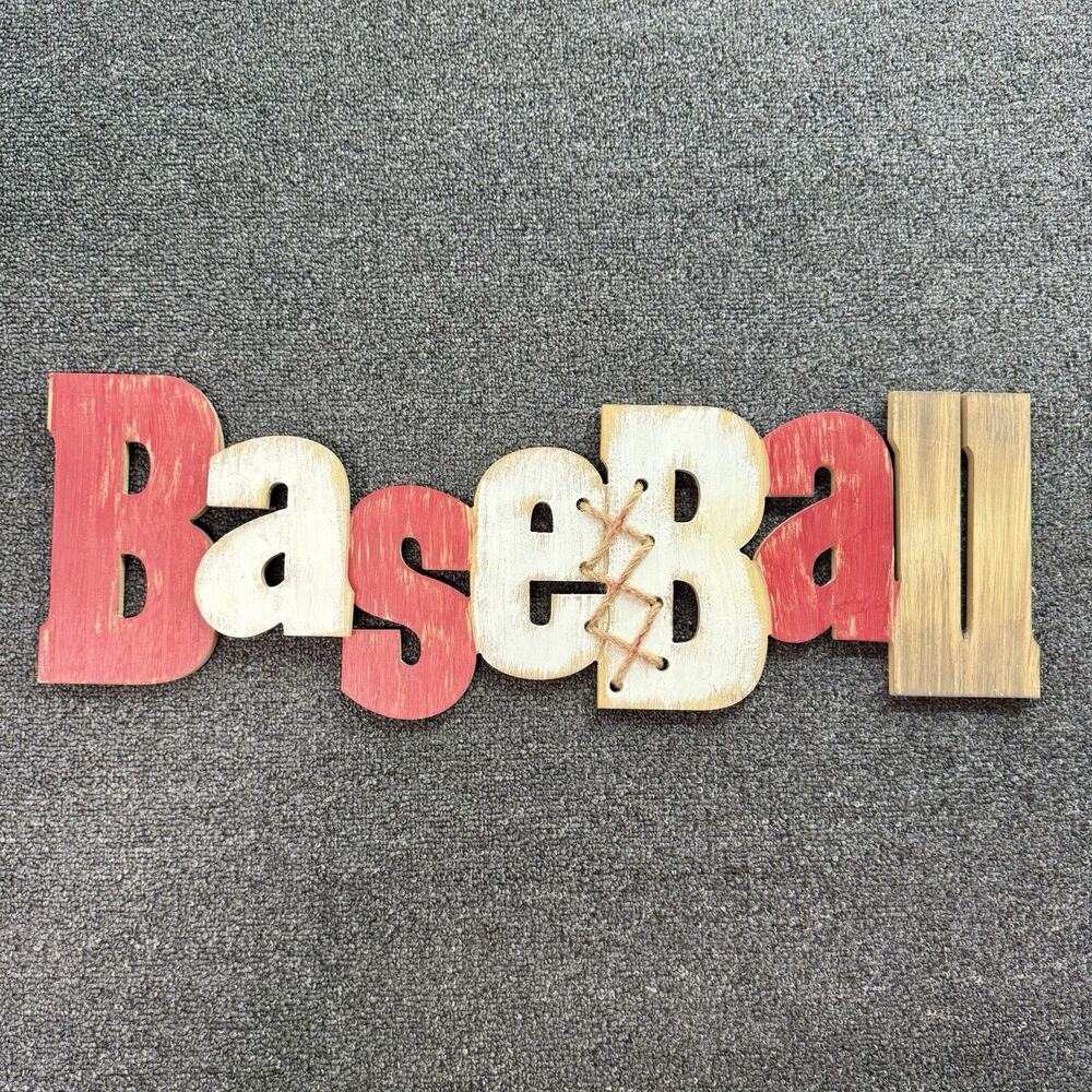 Baseball Spelled out Wood Wooden Sign Wall Hanging Art Home Decor 23.5" x 8"